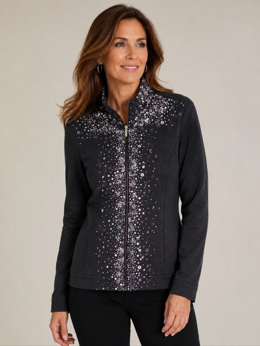 St. John Spa Embellished Slate Jersey Jacket